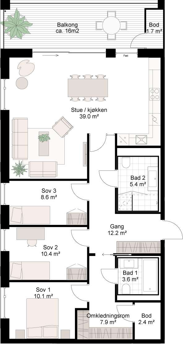 Standard planløsning 4-roms